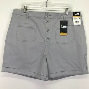 Lee Utility Shorts Womens 18M Gray Button Fly Regular Fit High Rise Stretch
